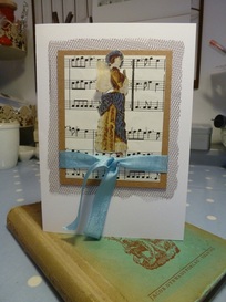 Hand made card featuring a picture of an Edwardian lady